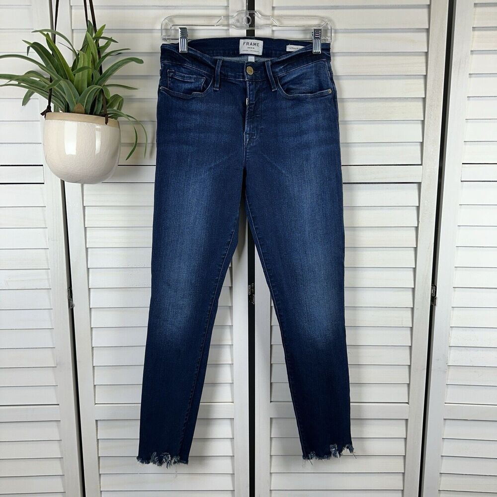 FRAME Denim Le Skinny de Jeanne‎ Shelby Jeans Raw Hem Stretch Dark Pants Size 30